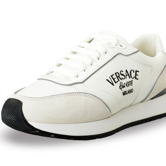 Versace Men's White Logo Embroidery Suede Leather Sneakers Shoes US 11.5 IT 44.5